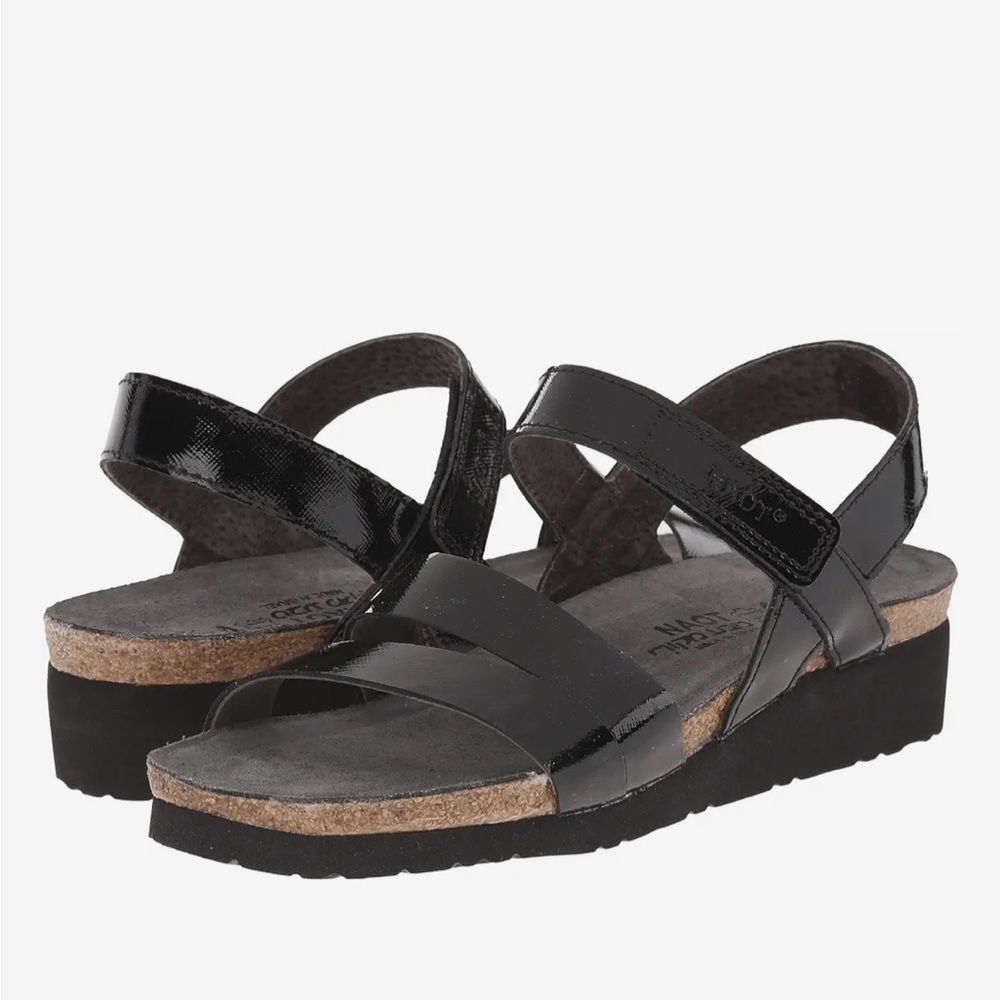 Naot Kayla Black Patent Leather Wedge Sandal Women's US sizes 11 EU 42